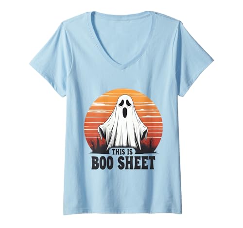 Damen This is Boo Sheet Lustiger Halloween Spruch Geist T-Shirt mit V-Ausschnitt Damen This is Boo Sheet Lustiger Halloween Spruch Geist T-Shirt mit V-Ausschnitt von Halloween Sprüche Lustige Geister Party