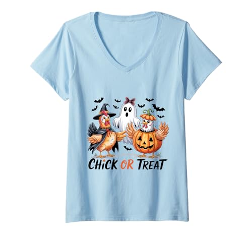 Damen Chick Or Treat Halloween Spruch T-Shirt mit V-Ausschnitt Damen Chick Or Treat Halloween Spruch T-Shirt mit V-Ausschnitt von Halloween Sprüche Party Humor