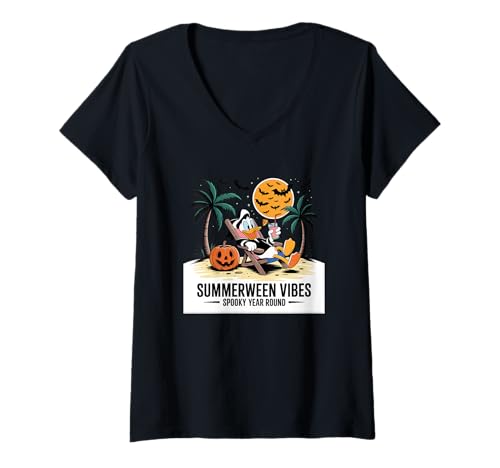 Damen Summerween Vibes Gruseliger ganzjähriger Spaß T-Shirt mit V-Ausschnitt von Halloween Summer Beach Fun Vibes Spooky