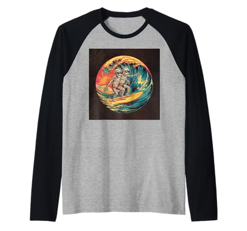 Halloween Surfen Mama Retro Sonnenuntergang Lustig Raglan von Halloween Surf