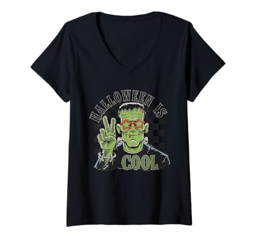Damen Halloween Kostüm Geist Monster Spooky Skull Zombie T-Shirt mit V-Ausschnitt von Halloween TShirt Geister Spooky Monster Party