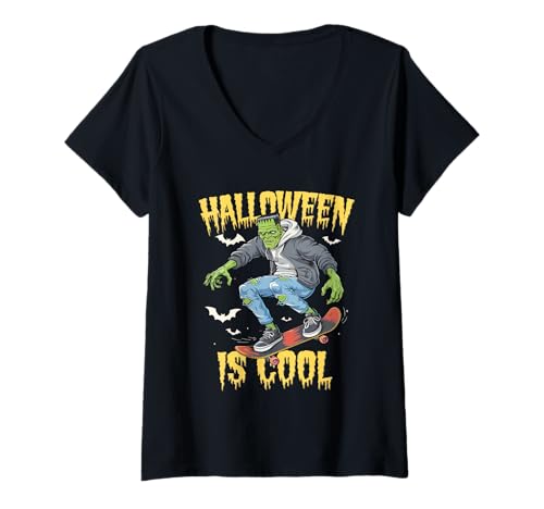Damen Halloween Kostüm Geist Monster Spooky Skull Zombie T-Shirt mit V-Ausschnitt von Halloween TShirt Geister Spooky Monster Party