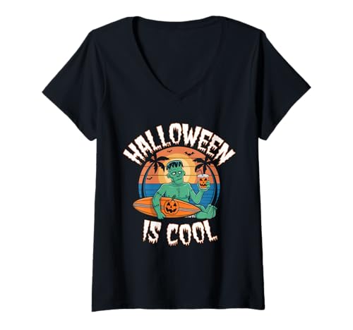 Damen Halloween Kostüm Geist Monster Spooky Skull Zombie T-Shirt mit V-Ausschnitt von Halloween TShirt Geister Spooky Monster Party