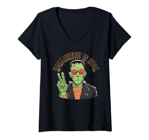 Damen Halloween Kostüm Geist Monster Spooky Skull Zombie T-Shirt mit V-Ausschnitt von Halloween TShirt Geister Spooky Monster Party