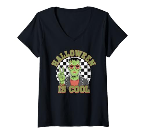 Damen Halloween Kostüm Geist Monster Spooky Skull Zombie T-Shirt mit V-Ausschnitt von Halloween TShirt Geister Spooky Monster Party