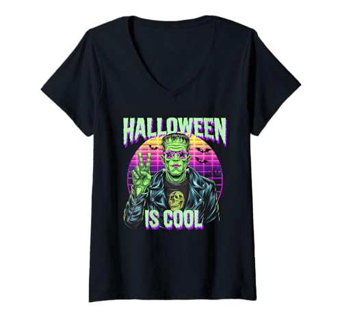 Damen Halloween Kostüm Geist Monster Spooky Skull Zombie T-Shirt mit V-Ausschnitt von Halloween TShirt Geister Spooky Monster Party