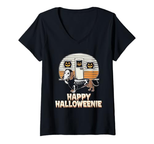 Damen Halloween Kostüm Geist Monster Spooky Skull Zombie T-Shirt mit V-Ausschnitt von Halloween TShirt Geister Spooky Monster Party