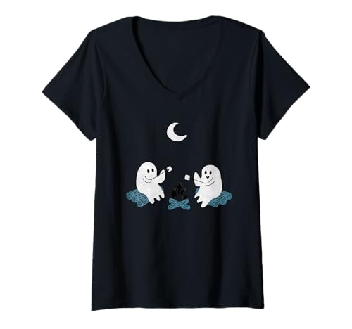 Damen Halloween Kostüm Geist Monster Spooky Skull Zombie T-Shirt mit V-Ausschnitt von Halloween TShirt Geister Spooky Monster Party