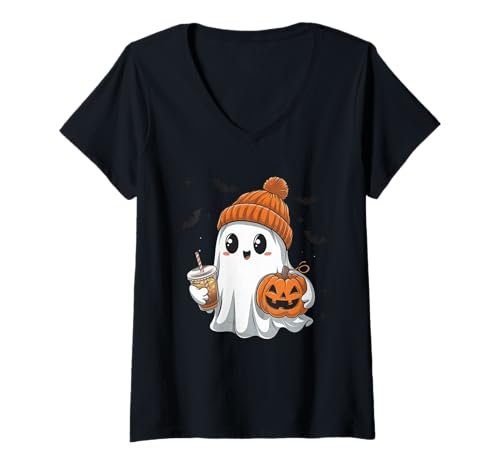 Damen Halloween Kostüm Geist Monster Spooky Skull Zombie T-Shirt mit V-Ausschnitt von Halloween TShirt Geister Spooky Monster Party