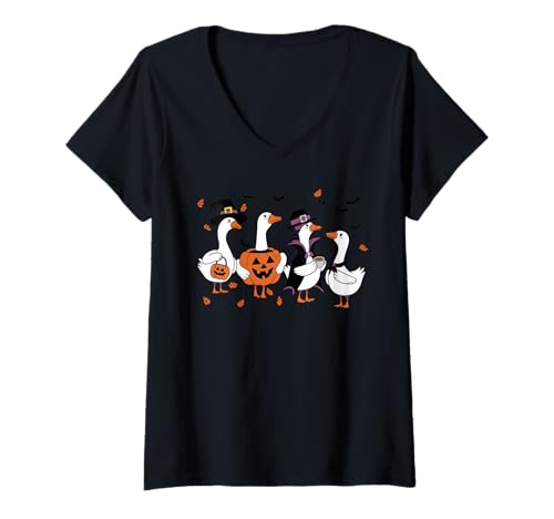 Damen Halloween Kostüm Geist Monster Spooky Skull Zombie T-Shirt mit V-Ausschnitt von Halloween TShirt Geister Spooky Monster Party