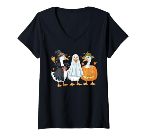 Damen Halloween Kostüm Geist Monster Spooky Skull Zombie T-Shirt mit V-Ausschnitt von Halloween TShirt Geister Spooky Monster Party