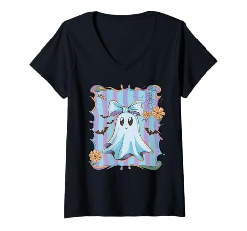 Damen Halloween Kostüm Geist Monster Spooky Skull Zombie T-Shirt mit V-Ausschnitt von Halloween TShirt Geister Spooky Monster Party