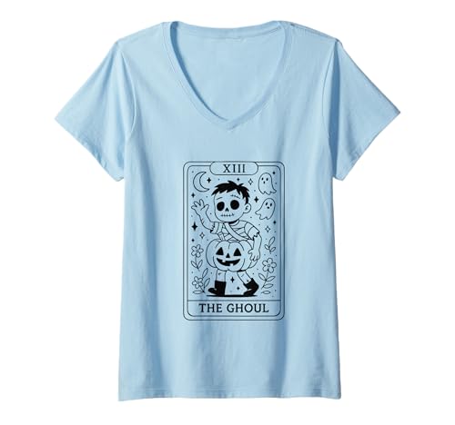 Damen XIII Das Ghul-Tarot, Halloween-Design T-Shirt mit V-Ausschnitt Damen XIII Das Ghul-Tarot, Halloween-Design T-Shirt mit V-Ausschnitt von Halloween Tarot Ghoul Ghostly Night