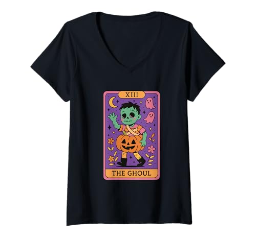 Damen XIII The Ghoul Halloween Tarotkarte Spaß T-Shirt mit V-Ausschnitt Damen XIII The Ghoul Halloween Tarotkarte Spaß T-Shirt mit V-Ausschnitt von Halloween Tarot Ghoul Spooky Ghosts