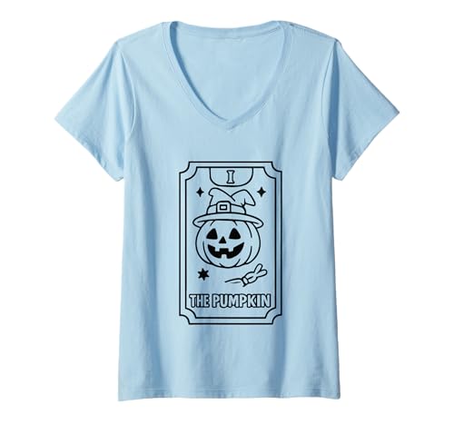 Damen The Pumpkin Tarotkarte Halloween Magic T-Shirt mit V-Ausschnitt Damen The Pumpkin Tarotkarte Halloween Magic T-Shirt mit V-Ausschnitt von Halloween Tarot Pumpkin Witchy Vibes