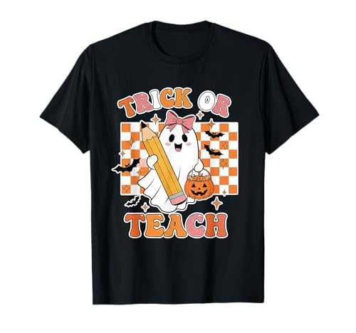 Vintage Lehrer Shirt Frauen Lustig Trick Or Teach Halloween T-Shirt von Halloween Teacher Gifts For Women Men Kids Costume