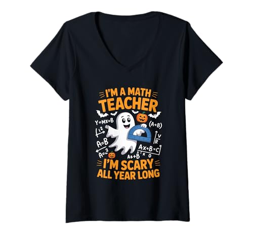 Damen Ich Bin EIN Mathelehrer Scary Boo Halloween-Lehrer T-Shirt mit V-Ausschnitt Damen Ich Bin EIN Mathelehrer Scary Boo Halloween-Lehrer T-Shirt mit V-Ausschnitt von Halloween Teacher Spooky Classroom Vibes