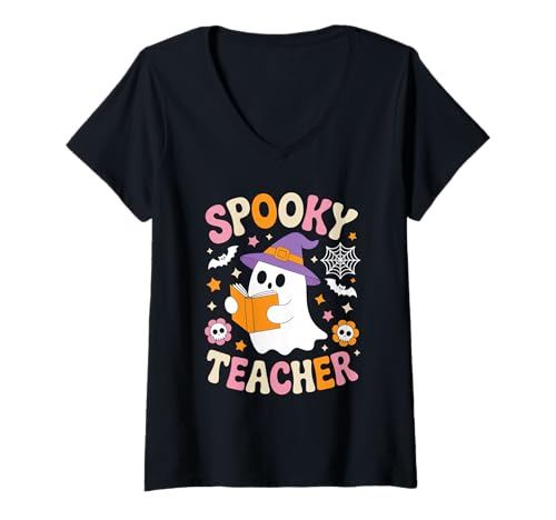 Damen Spooky Teach Kawaii Boo Halloween Lehrer T-Shirt mit V-Ausschnitt Damen Spooky Teach Kawaii Boo Halloween Lehrer T-Shirt mit V-Ausschnitt von Halloween Teacher Spooky Classroom Vibes