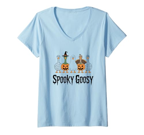 Damen Gruselige Türkei Halloween Freunde T-Shirt mit V-Ausschnitt Damen Gruselige Türkei Halloween Freunde T-Shirt mit V-Ausschnitt von Halloween Thanksgiving Turkey Pumpkins
