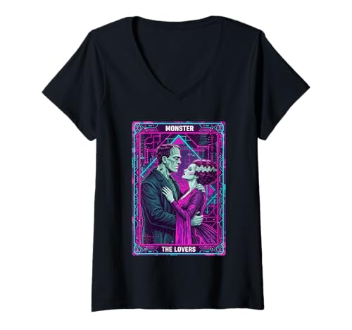 Damen Frankenstein Bride The Lovers Tarotkarte Halloween T-Shirt mit V-Ausschnitt Damen Frankenstein Bride The Lovers Tarotkarte Halloween T-Shirt mit V-Ausschnitt von Halloween The Lovers Tarot Card Gifts