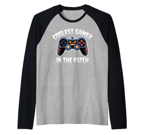 COOLEST GAMER IN THE PATCH Halloween Theme Game controller Raglan COOLEST GAMER IN THE PATCH Halloween Theme Game controller Raglan von Halloween Theme Game jack-o-lantern's face scary.
