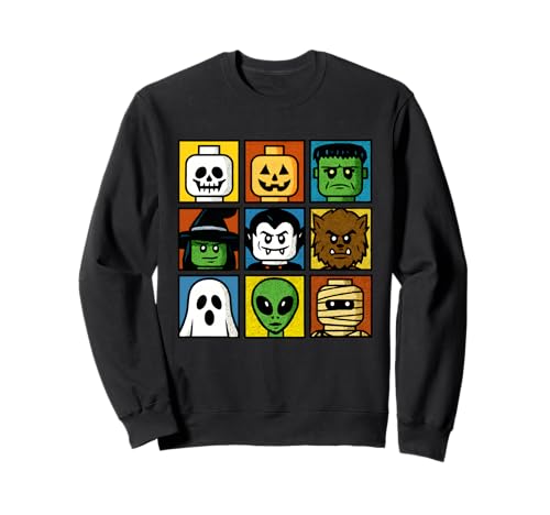 Halloween Bausteinkopf Kostüm Lustiges Gesicht Kinder Jungen Sweatshirt von Halloween Time Merch Store