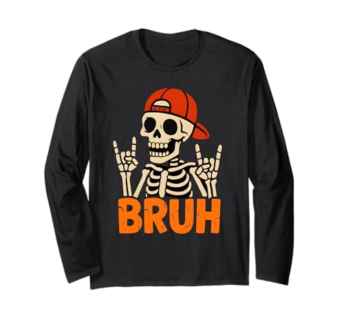 Skater Skelett Halloween Bruh Meme Punk Rock Jungen Kinder Herren Langarmshirt Skater Skelett Halloween Bruh Meme Punk Rock Jungen Kinder Herren Langarmshirt von Halloween Time Merch Store