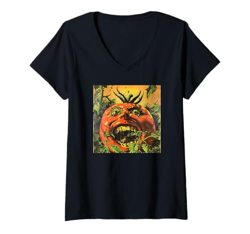 Damen Gruselige Tomate, Halloween, Tomate T-Shirt mit V-Ausschnitt Damen Gruselige Tomate, Halloween, Tomate T-Shirt mit V-Ausschnitt von Halloween Tomaten