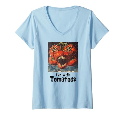 Damen Gruselige Tomate, Halloween, Tomate T-Shirt mit V-Ausschnitt Damen Gruselige Tomate, Halloween, Tomate T-Shirt mit V-Ausschnitt von Halloween Tomaten