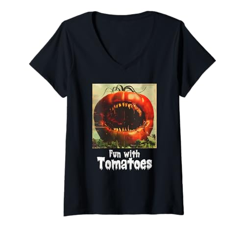 Damen Gruselige Tomate, Halloween, Tomaten T-Shirt mit V-Ausschnitt Damen Gruselige Tomate, Halloween, Tomaten T-Shirt mit V-Ausschnitt von Halloween Tomaten