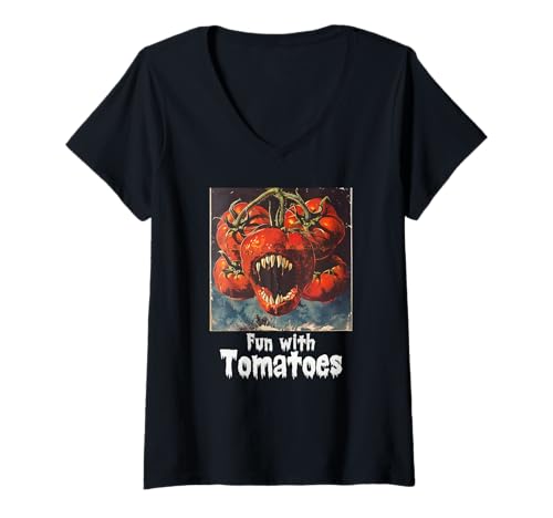 Damen Gruselige Tomate, Halloween, Tomaten T-Shirt mit V-Ausschnitt Damen Gruselige Tomate, Halloween, Tomaten T-Shirt mit V-Ausschnitt von Halloween Tomaten