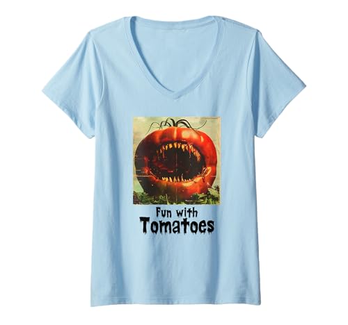 Damen Gruselige Tomate, Halloween, Tomaten T-Shirt mit V-Ausschnitt Damen Gruselige Tomate, Halloween, Tomaten T-Shirt mit V-Ausschnitt von Halloween Tomaten