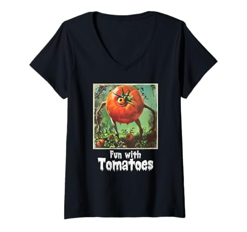 Damen Gruselige Tomate, Halloween, Tomaten T-Shirt mit V-Ausschnitt Damen Gruselige Tomate, Halloween, Tomaten T-Shirt mit V-Ausschnitt von Halloween Tomaten