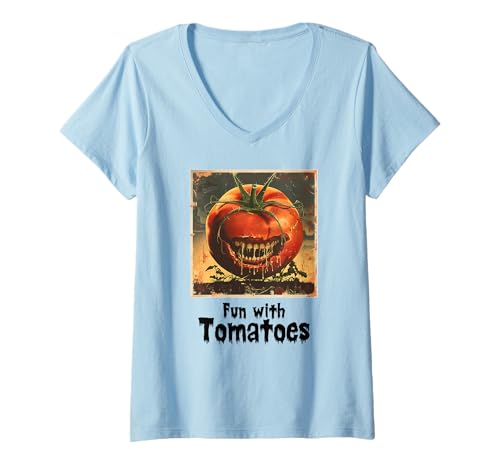 Damen Gruselige Tomate, Halloween, Tomaten T-Shirt mit V-Ausschnitt Damen Gruselige Tomate, Halloween, Tomaten T-Shirt mit V-Ausschnitt von Halloween Tomaten