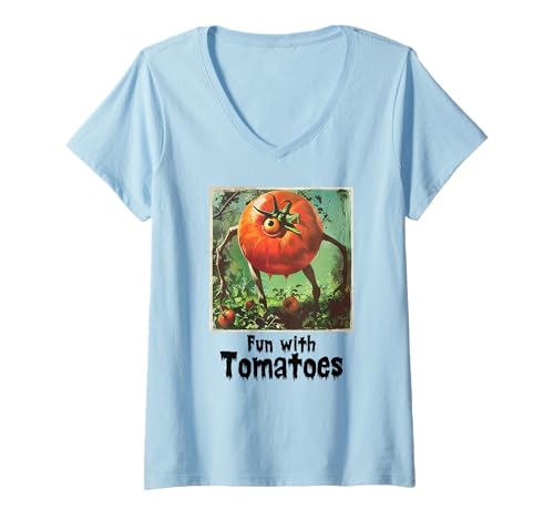 Damen Gruselige Tomate, Halloween, Tomaten T-Shirt mit V-Ausschnitt Damen Gruselige Tomate, Halloween, Tomaten T-Shirt mit V-Ausschnitt von Halloween Tomaten
