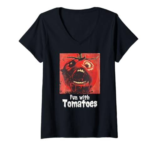 Damen Gruselige Tomate, Halloween, Tomaten T-Shirt mit V-Ausschnitt Damen Gruselige Tomate, Halloween, Tomaten T-Shirt mit V-Ausschnitt von Halloween Tomaten