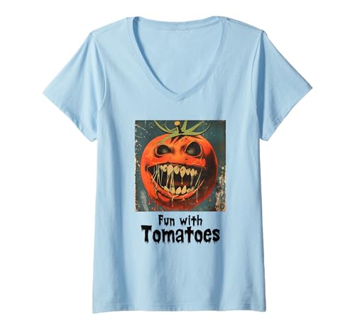 Damen Gruselige Tomate, Halloween, Tomaten T-Shirt mit V-Ausschnitt Damen Gruselige Tomate, Halloween, Tomaten T-Shirt mit V-Ausschnitt von Halloween Tomaten