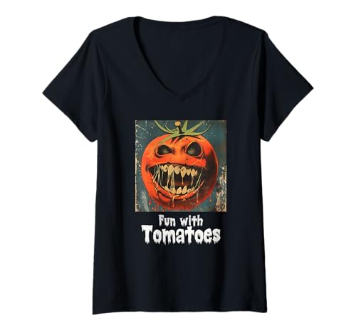 Damen Gruselige Tomate, Halloween, Tomaten T-Shirt mit V-Ausschnitt Damen Gruselige Tomate, Halloween, Tomaten T-Shirt mit V-Ausschnitt von Halloween Tomaten