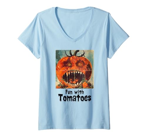 Damen Gruselige Tomate, Halloween, Tomaten T-Shirt mit V-Ausschnitt Damen Gruselige Tomate, Halloween, Tomaten T-Shirt mit V-Ausschnitt von Halloween Tomaten