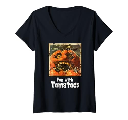 Damen Gruselige Tomate, Halloween, Tomaten T-Shirt mit V-Ausschnitt Damen Gruselige Tomate, Halloween, Tomaten T-Shirt mit V-Ausschnitt von Halloween Tomaten