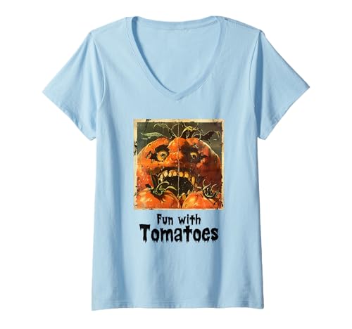 Damen Gruselige Tomate, Halloween, Tomaten T-Shirt mit V-Ausschnitt Damen Gruselige Tomate, Halloween, Tomaten T-Shirt mit V-Ausschnitt von Halloween Tomaten