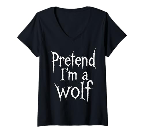 Damen Lustiges Low-Budget-Kostüm „Pretend I'm a Wolf Anthro Furry“ T-Shirt mit V-Ausschnitt Damen Lustiges Low-Budget-Kostüm „Pretend I'm a Wolf Anthro Furry“ T-Shirt mit V-Ausschnitt von Halloween Trick or Treat Low Cost Costume Design