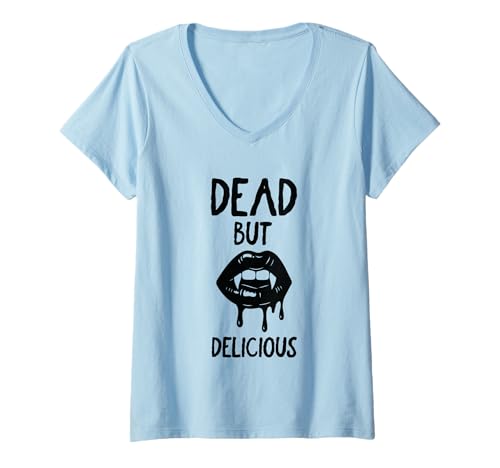 Damen Toter Aber köstlicher gruseliger Vampir T-Shirt mit V-Ausschnitt Damen Toter Aber köstlicher gruseliger Vampir T-Shirt mit V-Ausschnitt von Halloween Undead Humor Vampire Lips