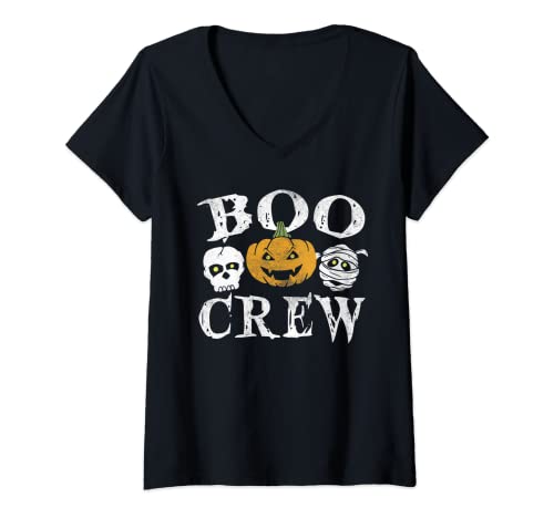 Damen Boo Crew Niedliches Skelett, Kürbis, Mumie, lustiges Halloween T-Shirt mit V-Ausschnitt Damen Boo Crew Niedliches Skelett, Kürbis, Mumie, lustiges Halloween T-Shirt mit V-Ausschnitt von Halloween Up In Here For Men & Women