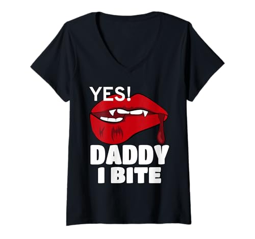 Damen Yes! Daddy I Bite Lustiges Vampir-Kostüm T-Shirt mit V-Ausschnitt Damen Yes! Daddy I Bite Lustiges Vampir-Kostüm T-Shirt mit V-Ausschnitt von Halloween Vampire Humor