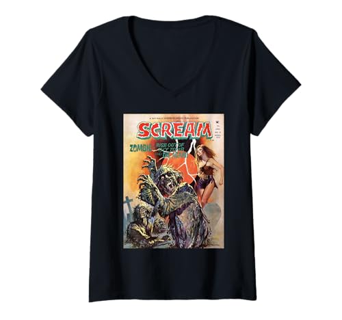 Damen Zombie Halloween Horror Vintage Comic Buch Retro Lustig Gruselig T-Shirt mit V-Ausschnitt Damen Zombie Halloween Horror Vintage Comic Buch Retro Lustig Gruselig T-Shirt mit V-Ausschnitt von Halloween Vintage Horror Comic Book Shop