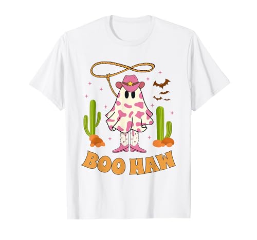 Boo Haw Ghost Western Cowgirl Halloween Kostüm Damen Groovy T-Shirt Boo Haw Ghost Western Cowgirl Halloween Kostüm Damen Groovy T-Shirt von Halloween Western Cowboy Costume Ghost Cowgirl Tee