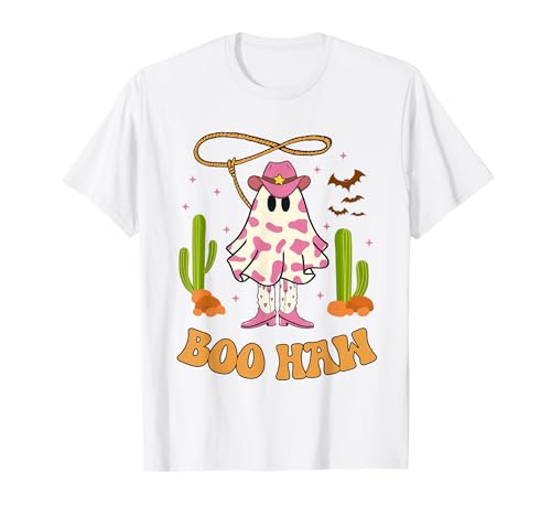 Boo Haw Ghost Western Cowgirl Halloween Kostüm Damen Groovy T-Shirt Boo Haw Ghost Western Cowgirl Halloween Kostüm Damen Groovy T-Shirt von Halloween Western Cowboy Costume Ghost Cowgirl Tee