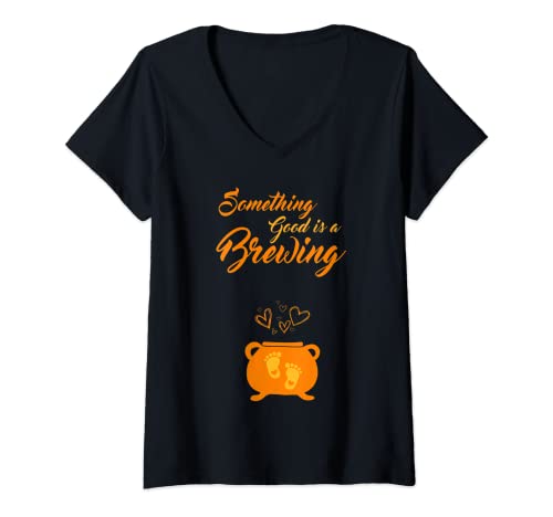 Damen Something Good is A Brewing Maternity Halloween Kessel T-Shirt mit V-Ausschnitt von Halloween Wiccan Magic Crew