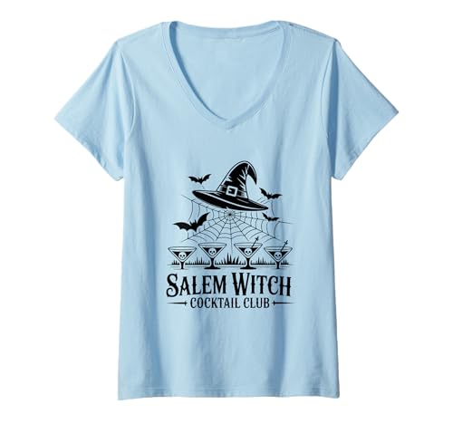 Damen Salem Hexe Cocktail Club Halloween Design T-Shirt mit V-Ausschnitt Damen Salem Hexe Cocktail Club Halloween Design T-Shirt mit V-Ausschnitt von Halloween Witch Cocktail Spirits Gathering